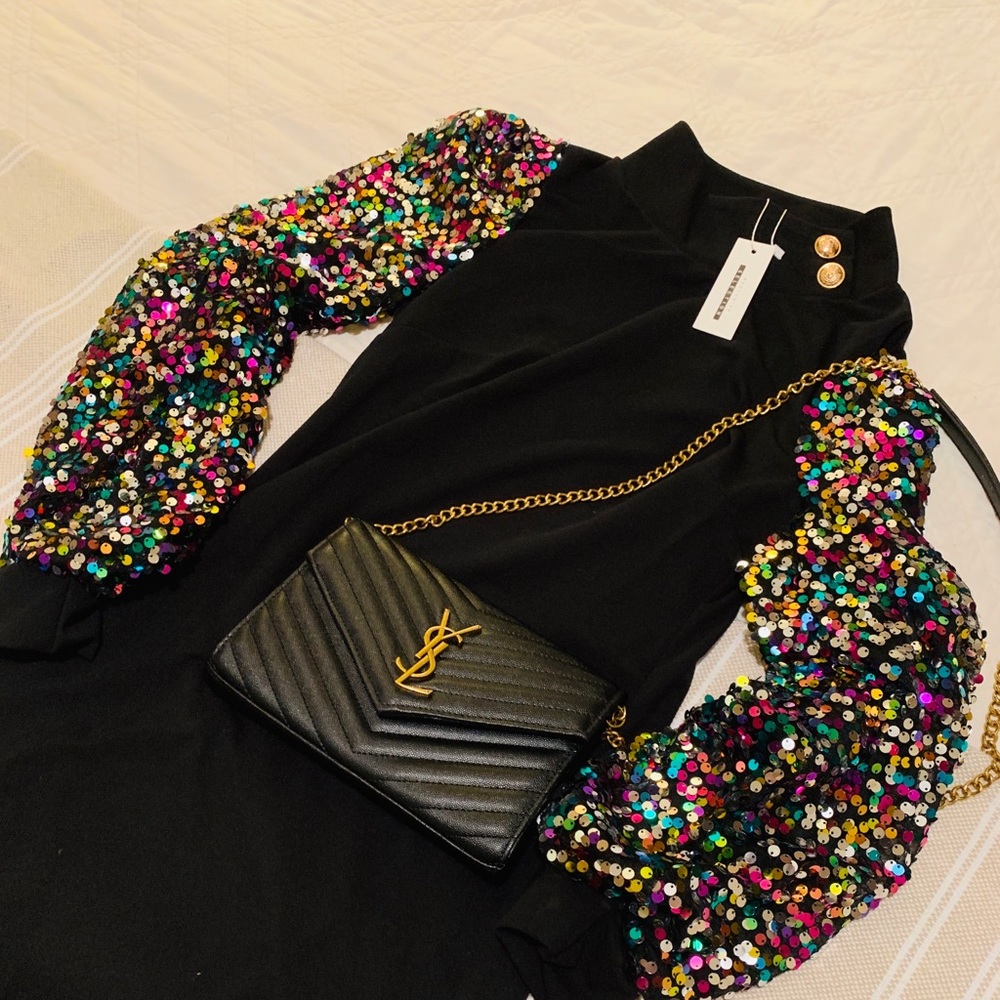Black Tunic Dress with Sequins sleeves